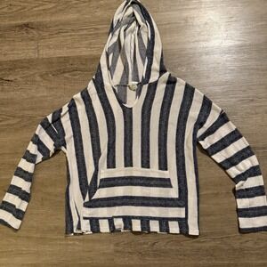 Paper Crane Striped Lightweight Long Sleeve Hoodie M Coastal Beach Casual